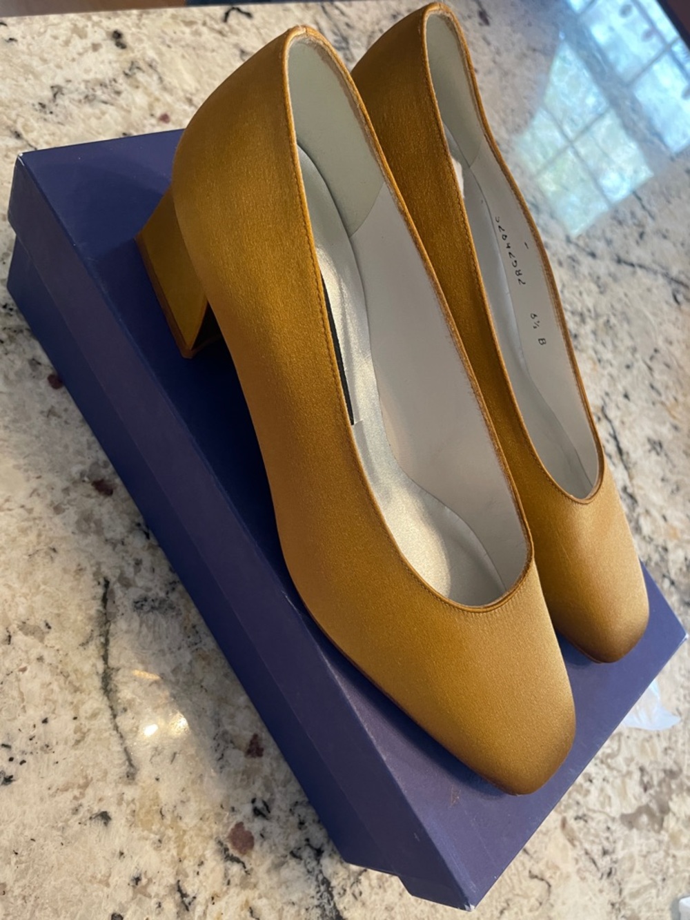 Stuart Weitzman Mustard Yellow Block Heel Pumps